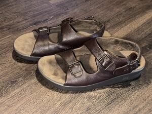 SAS Bravo Heel Strap Sandals Buckles Mens Sz 12.5 M Brown Tripad Comfort Leather